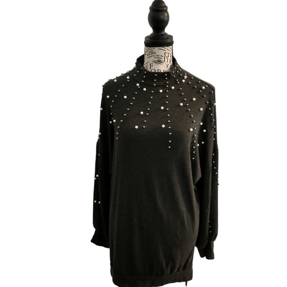 Women's Pearl Beaded Size Large Knit Gray Tunic Layers Maximalist Lagenlook Cute - Picture 6 of 12
